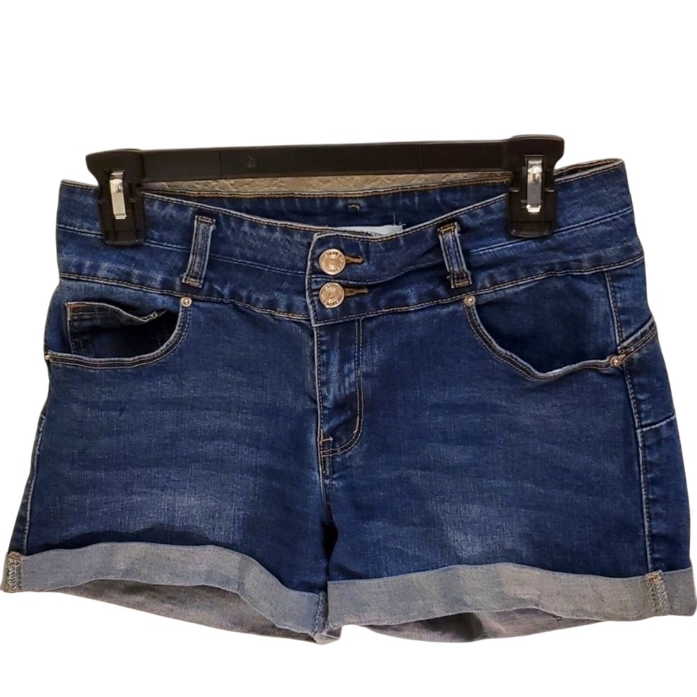 Shorts Pant Cuffed Hem Dark Wash Casual Double Button